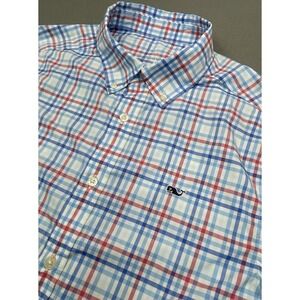 Vineyard Vines Performance Shirt Mens M Blue Red Check Classic Fit Tucker Whale